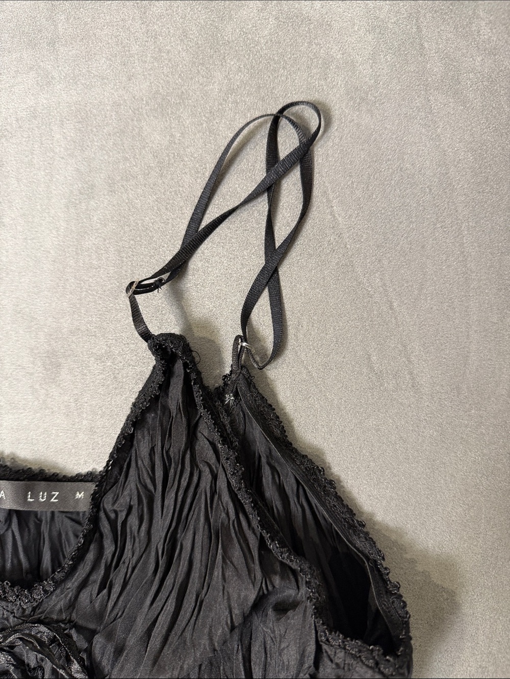 Luna Luz Black Crinkle Spaghetti-Strap Midi Dress, goth inspired! - Picture 4 of 9